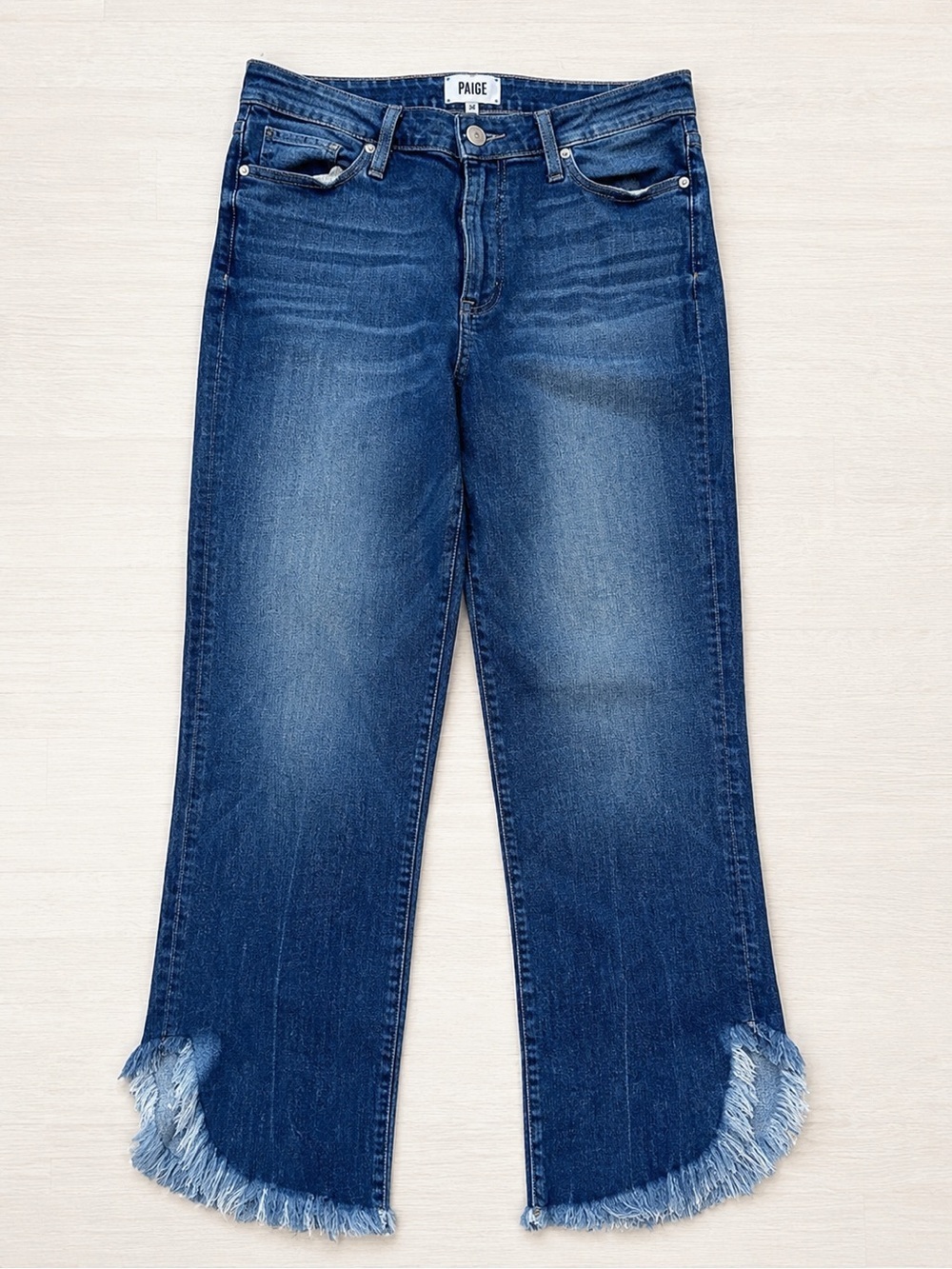 PAIGE Hoxton Straight Ankle Norfolk Jeans Frayed Hem Cropped Denim Size 30 - Picture 1 of 12